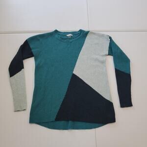 Smartwool Sweater Womens Small Teal Blue Colorblock Ribbed Merino Wool Blend